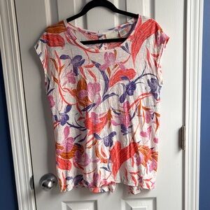 Cynthia Rowley Women's M Multicolor 100% Linen Floral Cap Sleeve Top Shirt